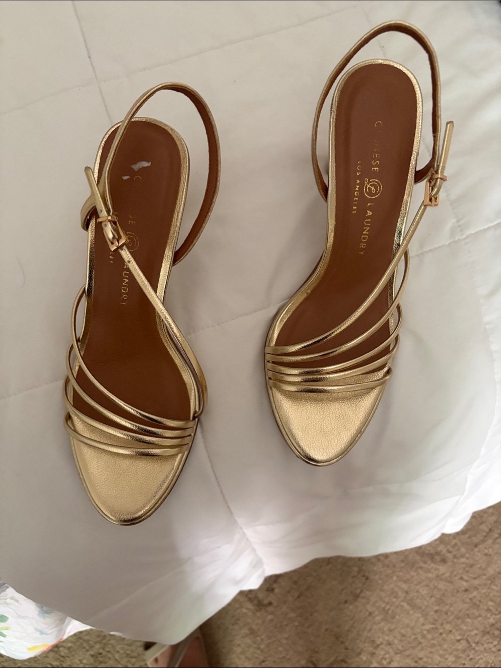 Chinese Laundry Gold Multi-Strap Slingback Heels